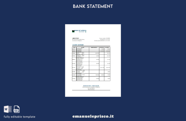 modello Excel di estratto conto della Banca d'Africa in stile verificato 1